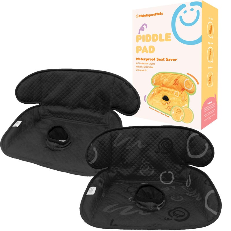 THINK GOOD TOTS Black Piddle Pad: Waterproof Car Seat Protector for Potty Training Toddlers  Babies - Anti-Slip Backing  Machine Washable  Universal Fit  Stroller (2 Pack) - Image 1